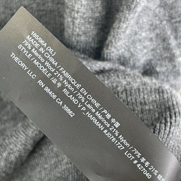 NEW Theory Mens XL Charcoal Gray Merino Wool Blend V Neck Sweater Pullover Knit - Picture 4 of 6